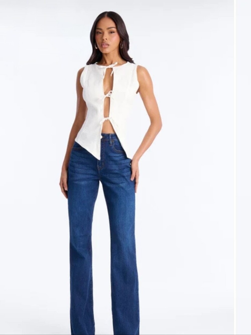 💃🏾 Sz L Fashion Nova White Tie-Front Keyhole Hi/Low Tank Top